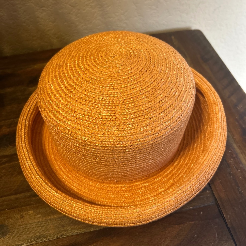 Betmar Orange 100% Straw Cloche Hat Rolled Brim All Around RN 29219 - Picture 2 of 7